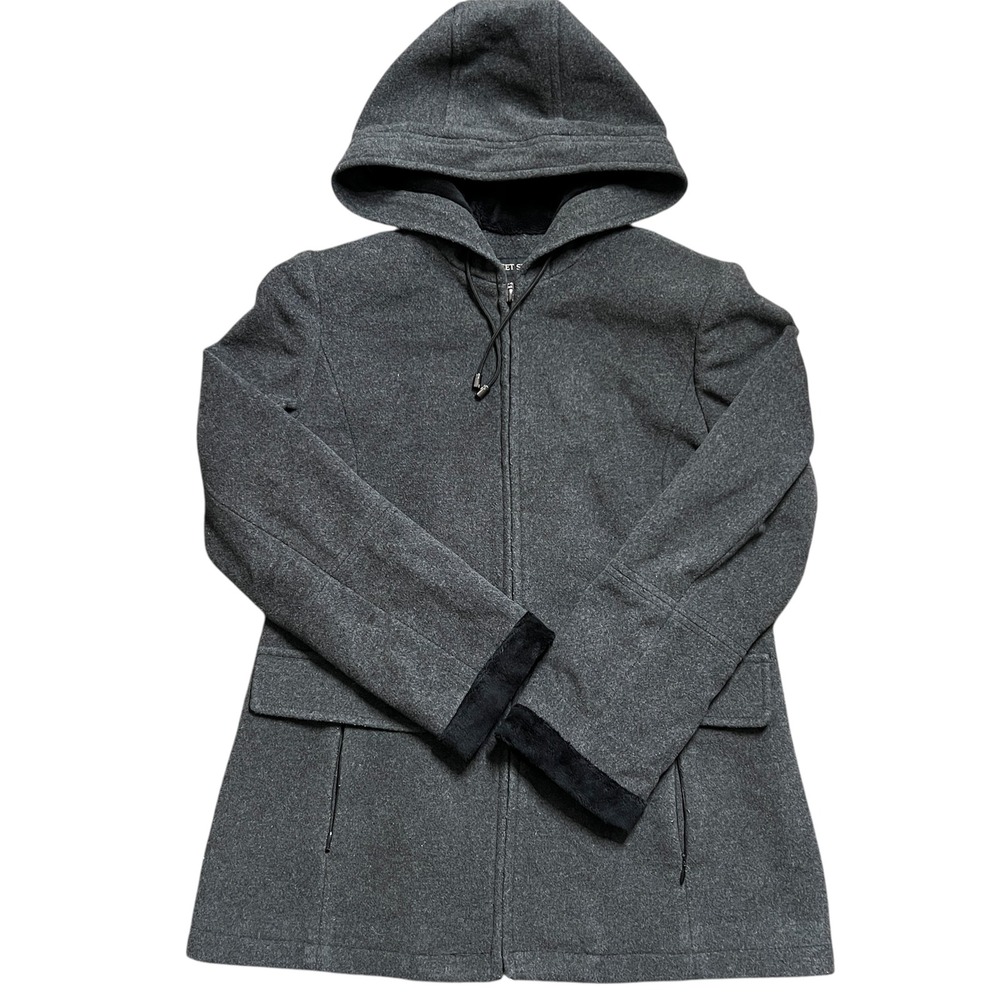 Fleet‎ Street Wool Blend Gray Hooded Jacket Coat Womens Medium M Outerwear